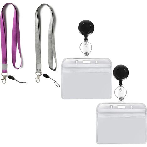 2 Pack Lanyards with ID Badge Holders, Lanyard Retractable Badge Reel,  Horizontal (Grey, Purple)