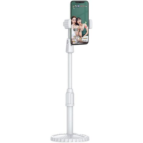 Liftable Live Broadcast Stand, Retractable Desktop Phone Stand,(Ivory White)