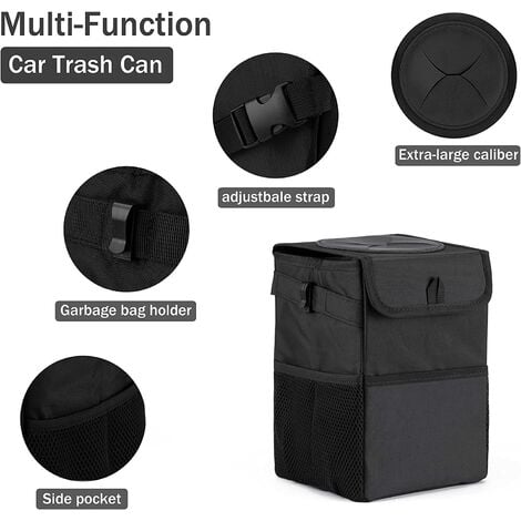 Waterproof Mini Car Trash Can with Lid and Storage Pockets,Car