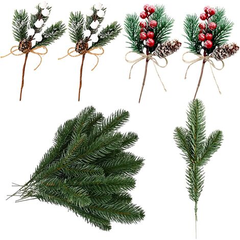 10PCS Pine Branches for Decorating Artificial Green Pine Needles Branches  Stems Picks for Christmas Wreaths Flower Arrangements