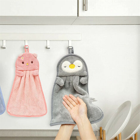 2pcs Random Color Cartoon Thick Coral Velvet Hanging Kitchen/bathroom Hand  Towels