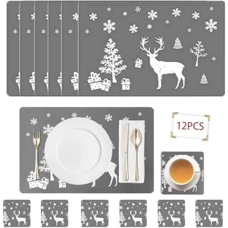  Round Table Placemats Set of 2, Christmas Snowman Xmas