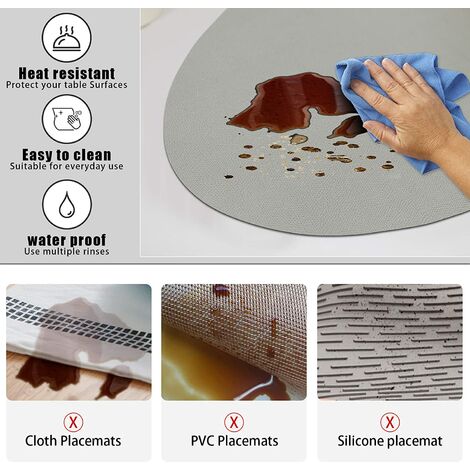 Leather Heat Resistant Placemats Set of 6 Waterproof Wipeable Washable PU  Table