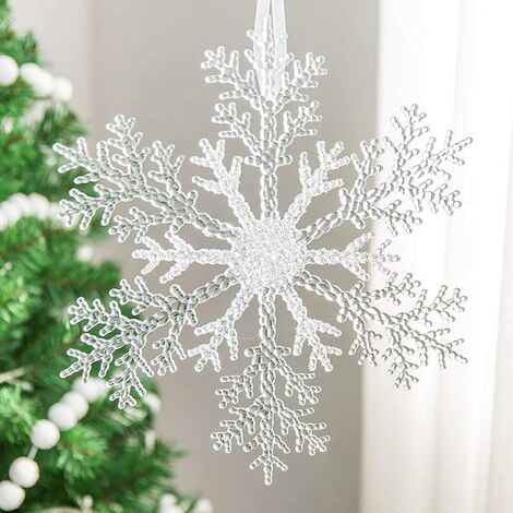 Christmas Snowflake Hanging Decorations 12pcs Silver Paper Snowflakes Garlands for Christmas Winter Wonderland Holiday New Year Home Ornament, Size