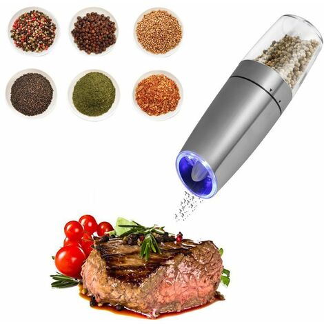 2 PcsElectricSalt and Pepper Grinder Set,One Hand Operation, Adjustable  Coarseness, Stainless Steel, Battery Charging, Silver