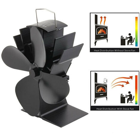 4 Blade Heat Powered Stove Fan Log Wood Burner Eco Friendly Quiet