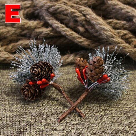 10Pcs Artificial Pine Picks Christmas Pine Needles with Berries Pine Cones  Pine Snowy Flower Picks for Xmas Flower Arrangements Wreaths Home Decor