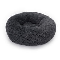 Round Dog and Cat Bed Plush Soft and Comfortable Donut Cat Puppy Warm Soft Bed for Winter Sleeping 50cm(Black)