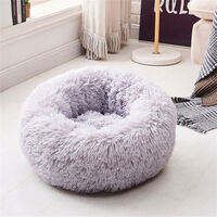 Round Dog and Cat Bed Plush Soft and Comfortable Donut Cat Puppy Warm Soft Bed for Winter Sleeping 50cm(Light Gray)