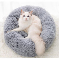 Round Dog and Cat Bed Plush Soft and Comfortable Donut Cat Puppy Warm Soft Bed for Winter Sleeping 50cm(Light Gray)