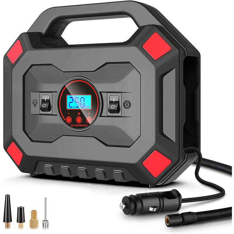 Compresor de aire portátil de 12V Compresor de aire automático portátil digital Inflador de neumáticos eléctrico de 120W 120PSI 30L / Min con lámpara LED Pantalla LCD Cable de 3M para automóvil Bicicleta Motocicleta Bola