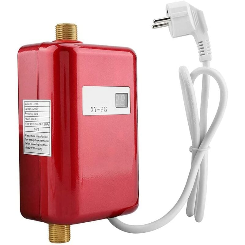 Calentador de agua eléctrico 220V 3800W Calentador de agua instantáneo Adecuado para convertir agua fría en agua caliente Temperatura de flujo de agua ajustable para baño de cocina (rojo)