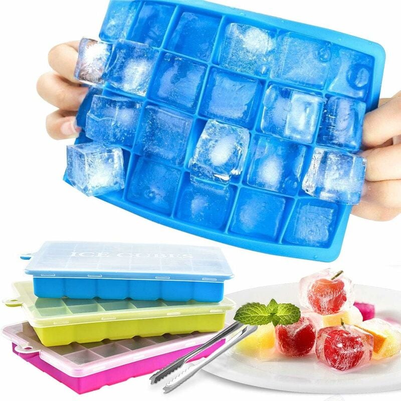 Bandeja de silicona para cubitos de hielo de grado alimenticio con tapa y  contenedor de almacenamiento para congelador, bandeja de hielo de 36