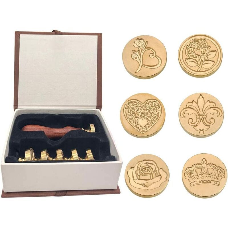 Sello de cera - Kit de sellos de sellado de cera de cobre de 6 piezas para decoración de envoltura de regalo de carta de invitación de sobre (estilo 2)