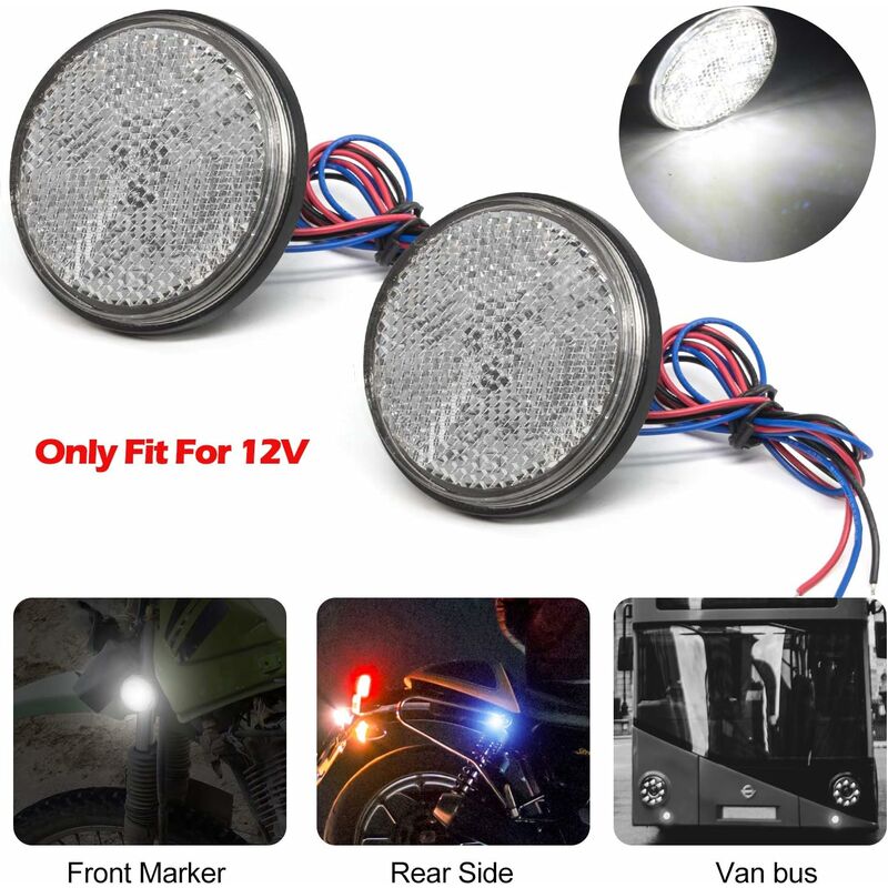 2 reflectores LED para motocicleta, universales, 12 V, luz trasera para remolque, luz LED para motocicleta, reflector LED resistente al agua, lámpara de luz de freno (blanco)