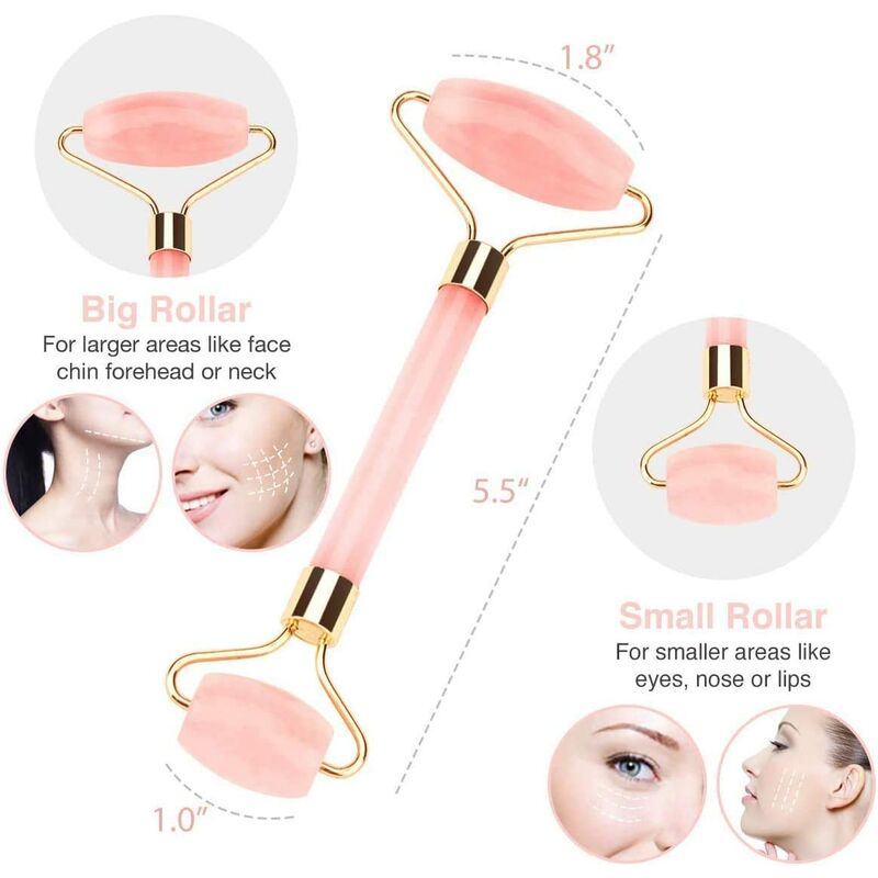 Rodillos de masaje facial Rodillo facial de jade Rodillo facial de cuarzo rosa Masajeador de belleza natural (dorado)