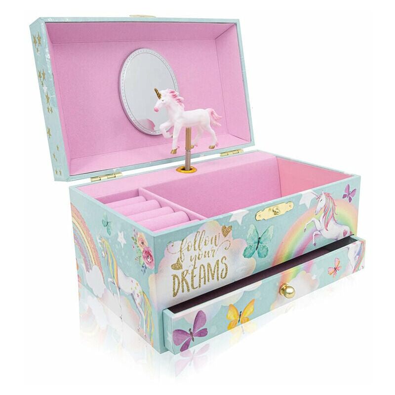 Joyero de unicornio para niñas - Organizador de joyas musicales - Regalo de nieta para niña de 8 años (rosa)