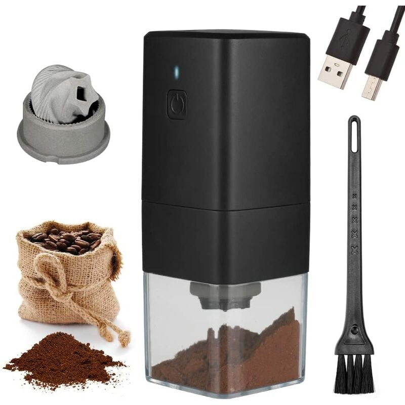 Molinillo de café eléctrico portátil, molinillo de café 1300 mAh, molinillo de café recargable USB con cepillo para granos de café, especias, nueces