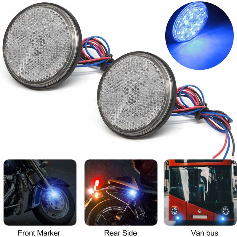 2 reflectores LED para motocicleta, universales de 12 V, luz trasera LED para remolque, luz LED para motocicleta, reflector LED resistente al agua, lámpara de luz de freno (azul)