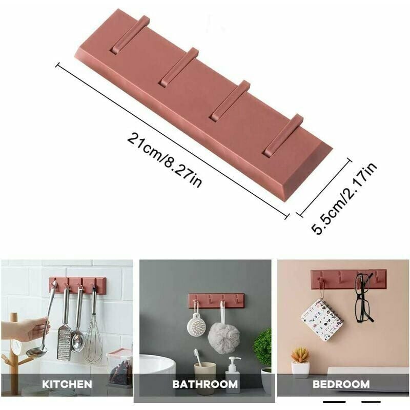 Ganchos adhesivos con 4 ganchos de plástico Decoración Estante de almacenamiento de fila completa Estantes impermeables para detrás de la puerta Baño Cocina Baño, rojo