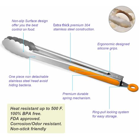 2 Pinzas de cocina 12 pulgadas acero inoxidable extra largo con
