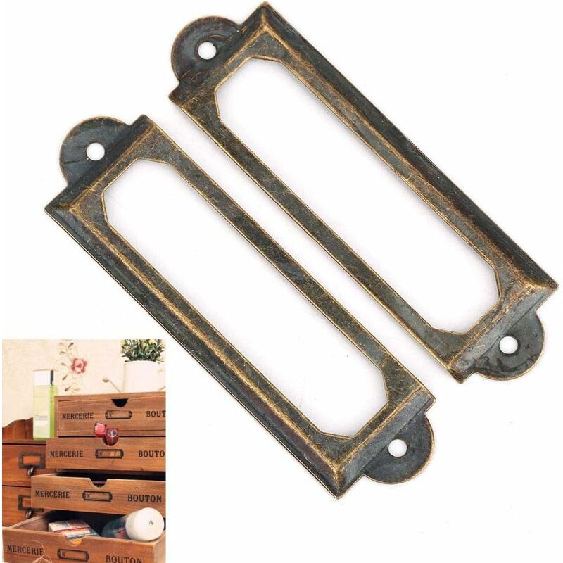 NORCKS 20 Stück Antiker Etikettenhalter Metall-Visitenkartenrahmen Office File Cabinet Drawer Namenskarte Schrank Carpenter Repair Dekoration(Grüne Bronze)
