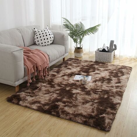NORCKS Soft Area Rug Schlafzimmer Shaggy Teppich Zottige Teppiche  Flauschige Bunte Batik-Teppiche Carpet (Braun, 100