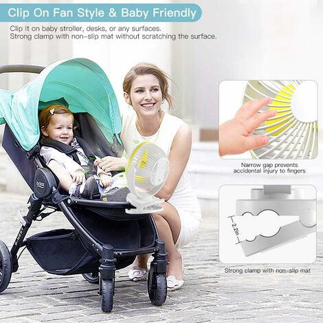 NORCKS Clip Ventilator, Ultraleiser Mini USB Schreibtisch L¨¹fter  Batteriebetrieben, 4-stufiger tragbarer Baby-Kinderwagen