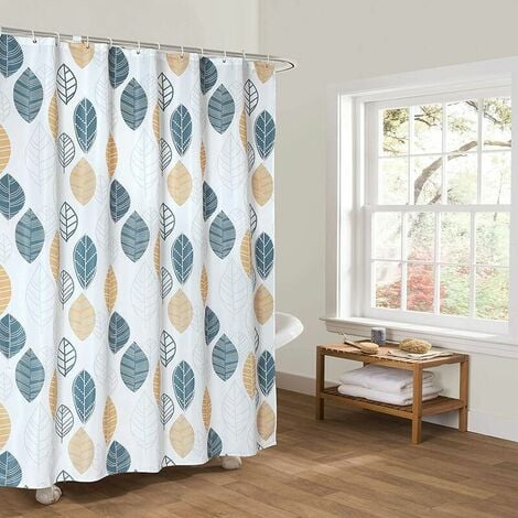 Rideau de Douche Rideaux de Salle de Bain,Plante Feuilles Géométrie Fleurs Motif Polyester Tissu Imperméable Rideau De Bain avec 12 Crochets,180x180cm