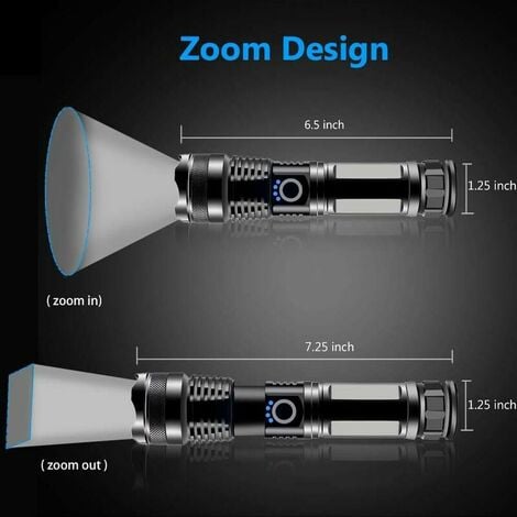 LED USB Rechargeable Ultra Puissante 3000 Lumens CREE XHP50 Lampe Torche, 5 Modes IP65 Étanche Militaire Zoomable pour Camping Randonnée(Pile Rechargeable Incluse)