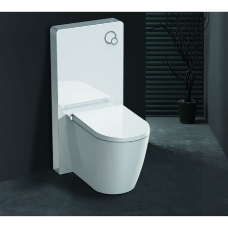 Weißglas Sanitärmodul für Stand-WC inkl. Betätigungsplatte