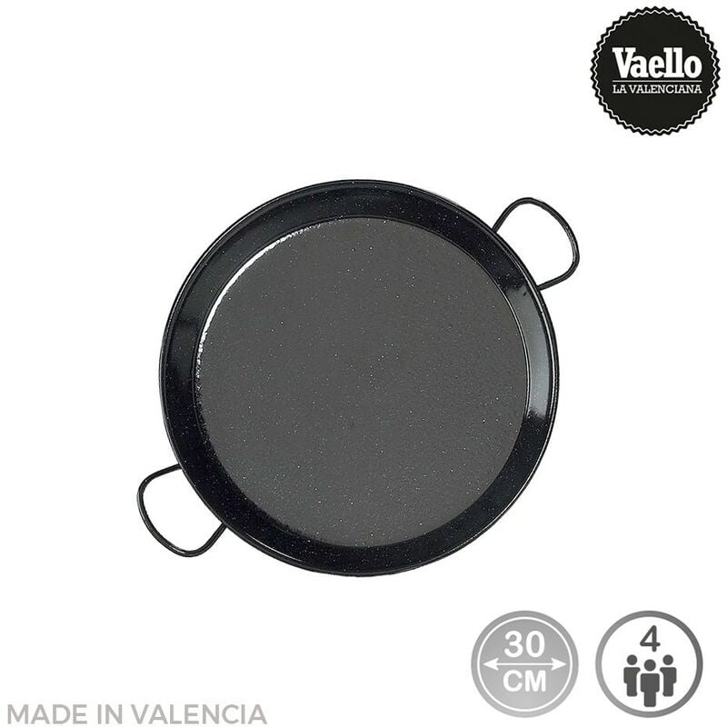 Vaello Esmaltada Y vidrio ø30cm 4 porciones. la valenciana de acero 30 apta para asas color negro paellera induccion vitroceramica