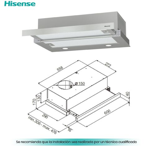 Campana 60cm Xtraible Hisense CH6TL4BX 450m3h Inox