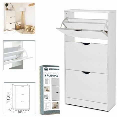 DK HOME ZAPATERO 3 PUERTAS BLANCO 60 x 24 x H 118 cm (1/3)