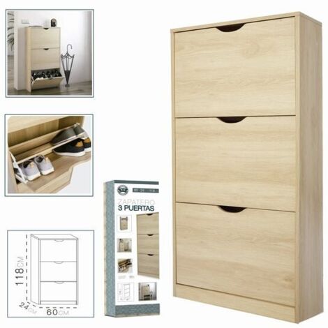 DK HOME ZAPATERO 3 PUERTAS MADERA 60 x 24 x H 118 cm (1/3)