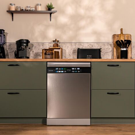 Cecotec Lavavajillas 60 cm Libre Instalación Bolero Aguazero 6700 Inox B. 15 Cubiertos, Bajo Consumo, Motor Inverter Plus, Pantalla Fullcolor XXL, Tercera Bandeja, 8 Programas, Dual Zone Wash, Inox