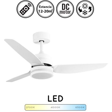 Abrila - Ventilador DC JARAMA Blanco con tres Aspas con 6 Velocidades Ajustables 3 Temperaturas de Luz Seleccionables Mando a Distancia Incluido (1/4)