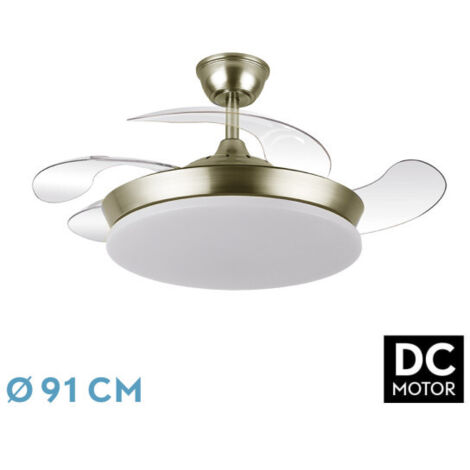 Fabrilamp – Ventilador de techo Tridente Mini con luz LED 59W – Motor DC silencioso – 4 aspas desplegables – 6 velocidades – Temporizador y mando a distancia (1/3)