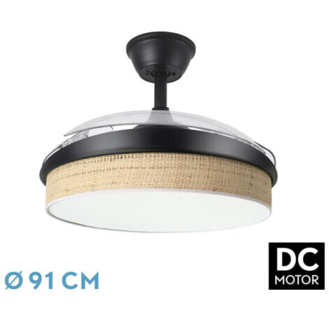 Abrila - Ventilador DC MODA Color Negro con tres Aspas Desplegables ABS y Difusor Cañizo Claro 6 Velocidades Ajustables 3 Temperaturas de Luz con Temporizador y Mando a Distancia Incluido (1/3)