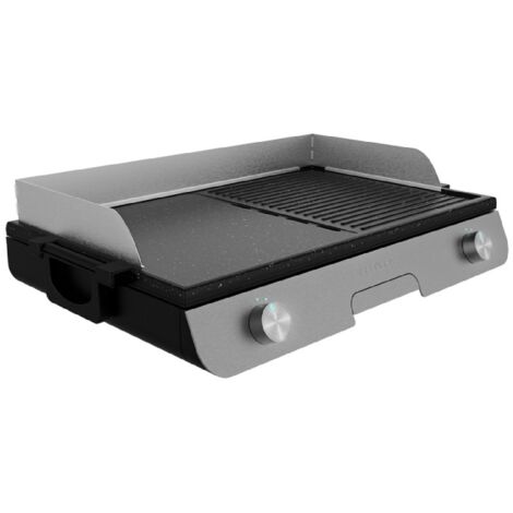 Cecotec Barbacoa Eléctrica de Sobremesa PerfectRoast 3000 Inox. 3000 W, Superficie de cocinado Mixta, Revestimiento Antiadherente Rockstone, Termostato regulable, Bandeja recogegrasas