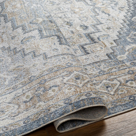 SURYA Tapis Vintage Lavable en Machine Bleu/Gris 160x213 cm