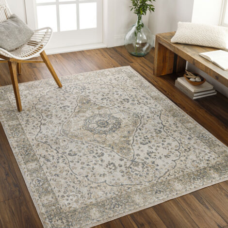 SURYA Tapis Vintage Lavable en Machine Jaune/Ivoire 160x213 cm