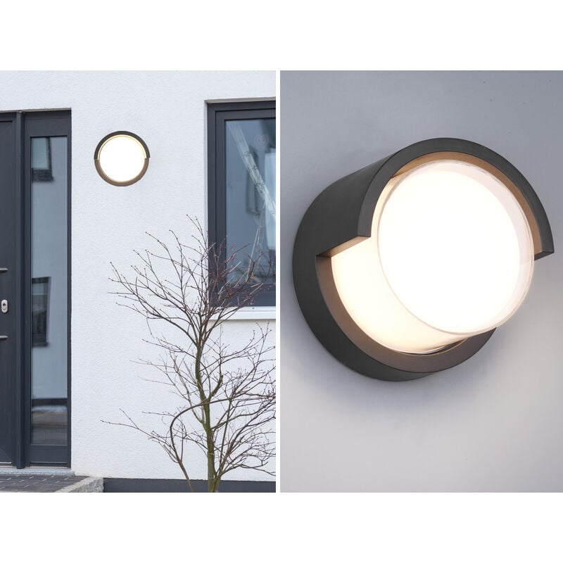 LED Außenwandleuchte PUNO Schwarz Fassadenbeleuchtung Ø IP54 15cm rund