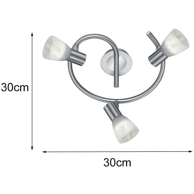 LED Deckenstrahler LEVISTO 3-flammig Silber 30 cm Ø schwenkbar Glaslampenschirme