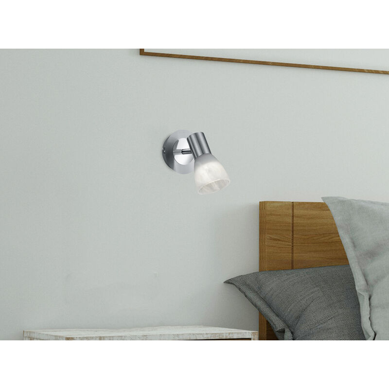 LED Wandstrahler LEVISTO 1-flammig cm Silber Glaslampenschirm 19 schwenkbar Höhe