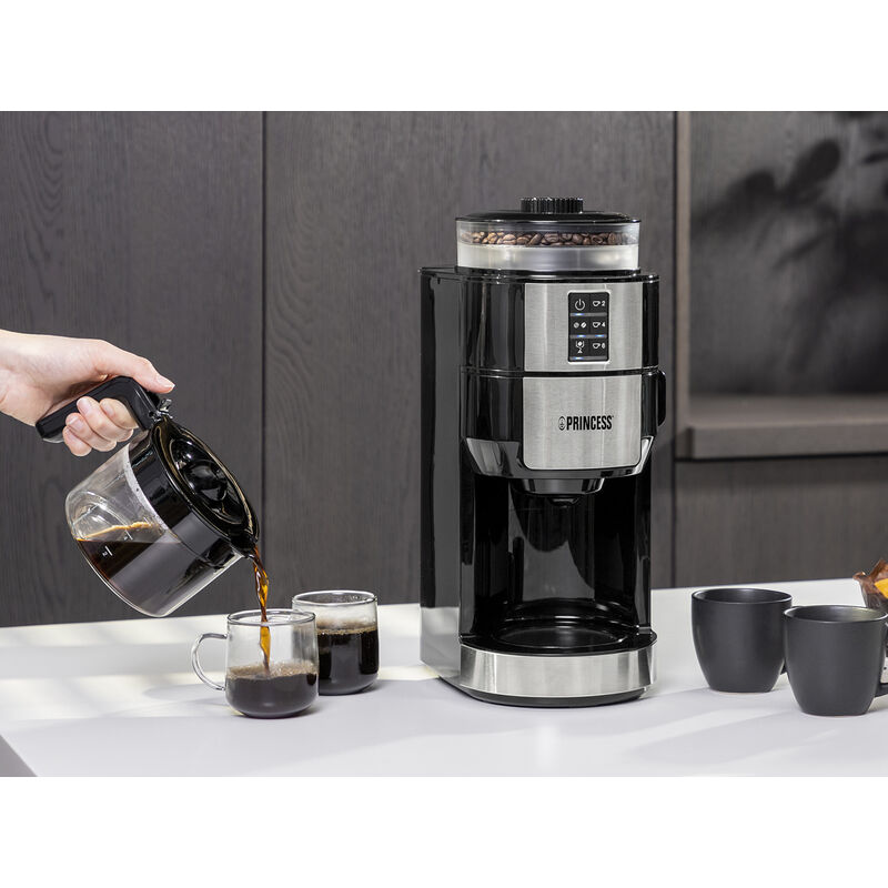 Kaffeemaschine 6 Tassen mit Mahlwerk für Bohnen & Filterkaffee | Filterkaffeemaschinen