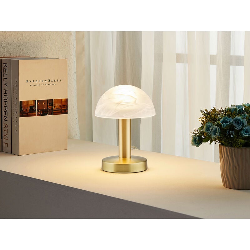 Messing - Weiß Glasschirm LED 21cm Höhe dimmbar, Tischleuchte Touch