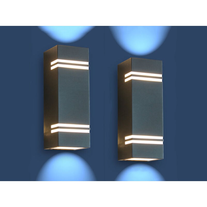 Up& Fassadenbeleuchtung, LED Außenwandleuchte 2 Edelstahl STRIPES, Downlight Stk