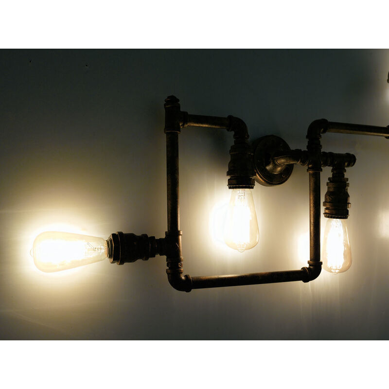 LED Innen Wandleuchte 5-flammig in Wasserrohr Optik, Rost
