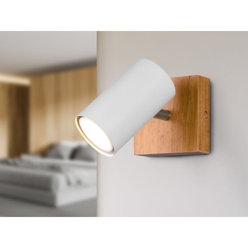 LED Wand- & Deckenstrahler Weiß mit Holz 1-flammig Spot schwenkbar
